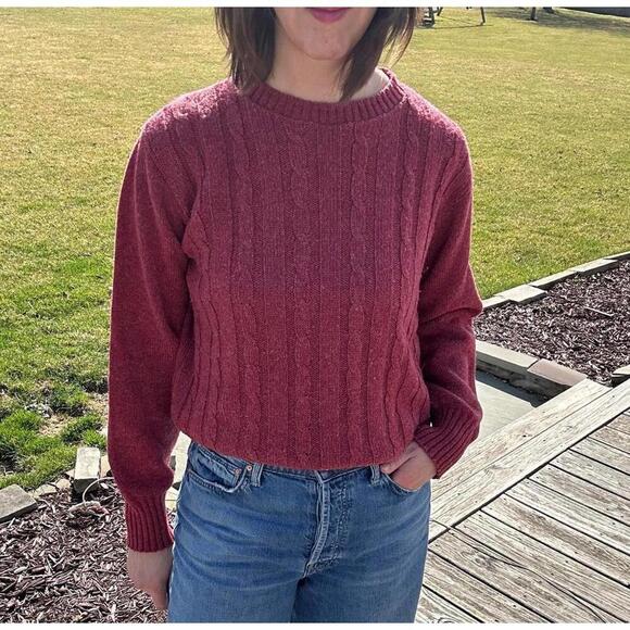 Vintage 60s Jantzen Sweater Cable Knit Crew Neck Burgundy Red SIZE L - Picture 1 of 7